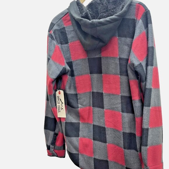 New Men's River Trail Black, Red, Gray Plaid Fleece Lined Hoodie Jacket - Size S - Picture 5 of 5